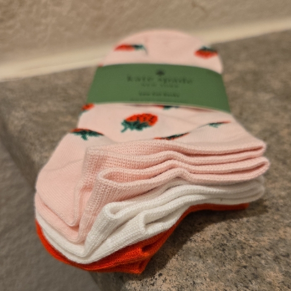 Kate Spade Pink Socks with Strawberry Design 3 Pairs Nwt - Picture 2 of 4